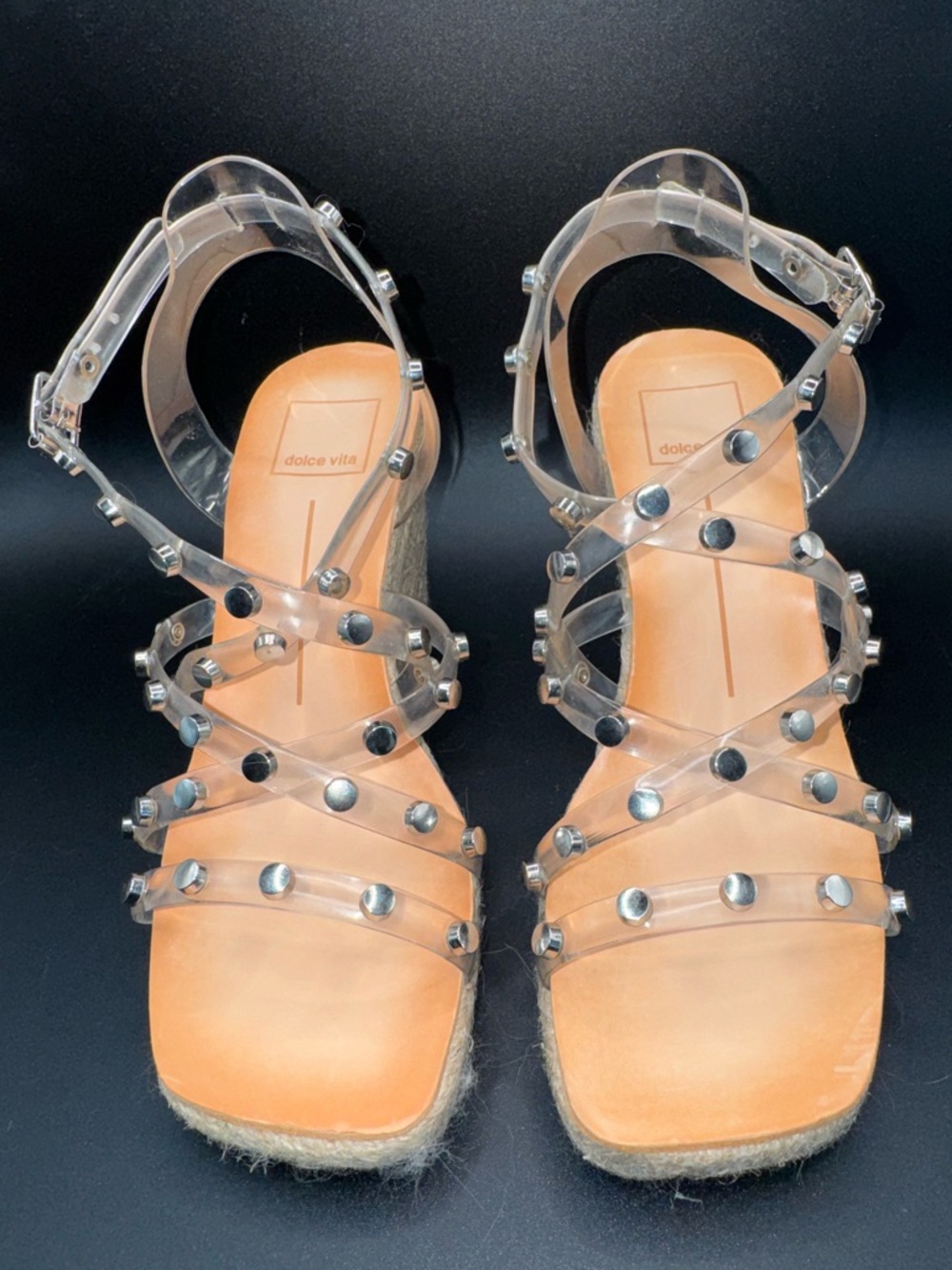 Dolce Vita Maxton Clear Studded Espadrille Wedges 6.5 Like New